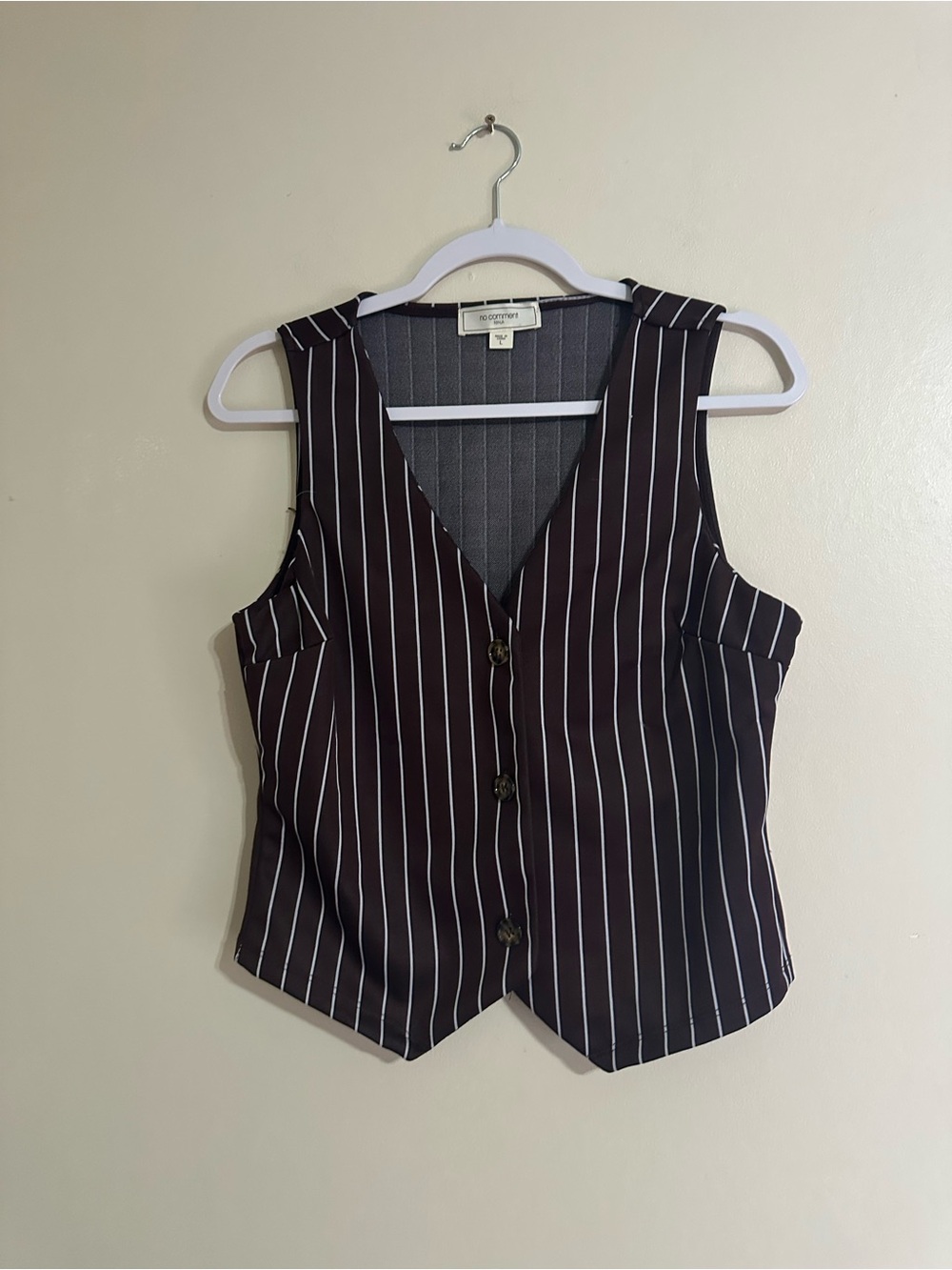 Striped V-Neck Buttoned Vest in Black